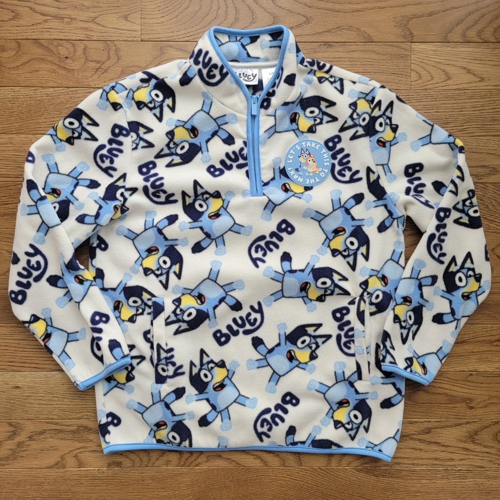 Bluey Fleece Quarter Zip Pullover Sweater Kids Size Large